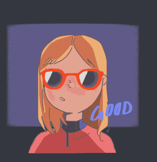 a cartoon drawing of a girl wearing sunglasses with the word nin on the bottom right