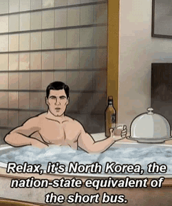 a cartoon of a man in a bathtub with the caption " relax it 's north korea "