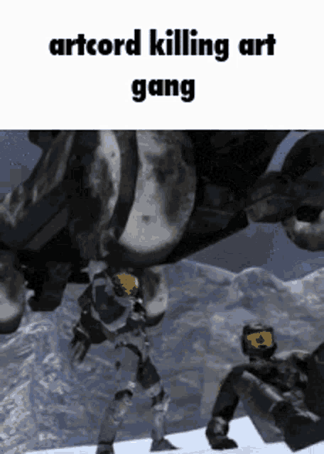 a video game scene with the words artcord killing art gang