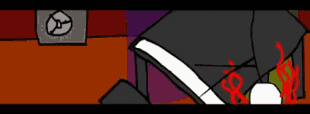 a cartoon drawing of a person sitting at a table with blood coming out of their pants .