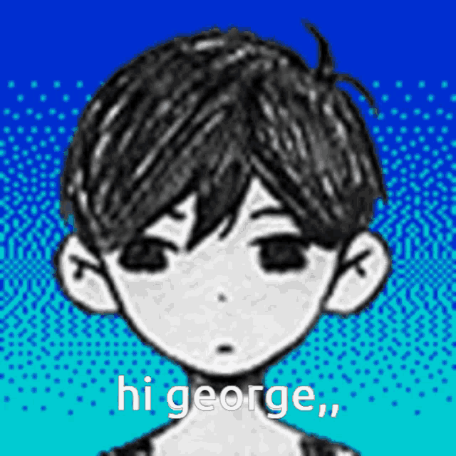 a black and white drawing of a boy with the words hi george on the bottom