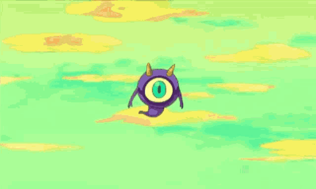 a close up of a cartoon character with a large eye