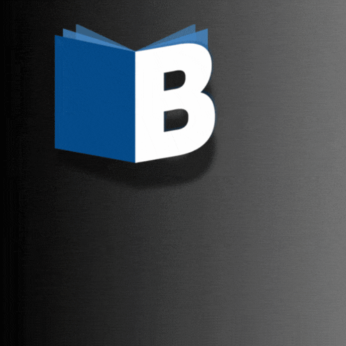 a blue book with a white letter b in the middle