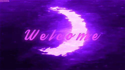 a purple background with a crescent moon and the words " welcome "
