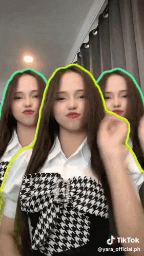 a tiktok video of a woman dancing with a green border around her face