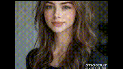 a close up of a woman 's face with a black shirt on .