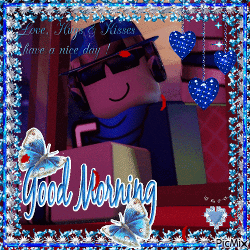 a good morning greeting card with a cartoon character wearing sunglasses