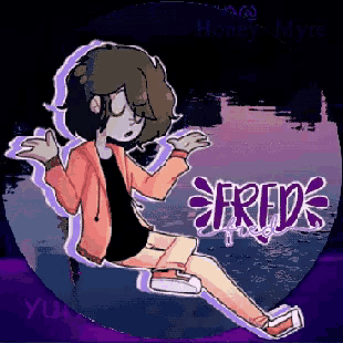 a pixel art drawing of a girl with the name fred on it