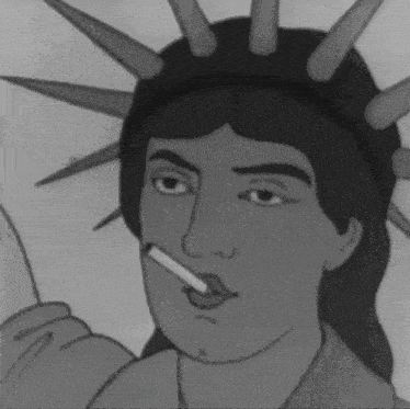 the statue of liberty is smoking a cigarette