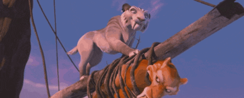 a cartoon of a tiger and a lioness touching each other 's noses