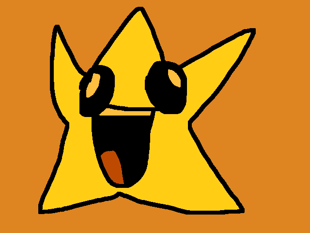 a cartoon drawing of a yellow star with a big smile on its face