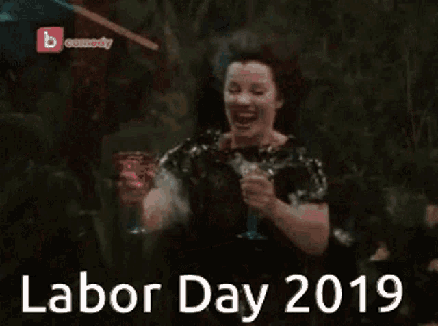 a poster for labor day 2019 with two women dancing