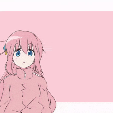 a drawing of a girl with pink hair and blue eyes is upside down