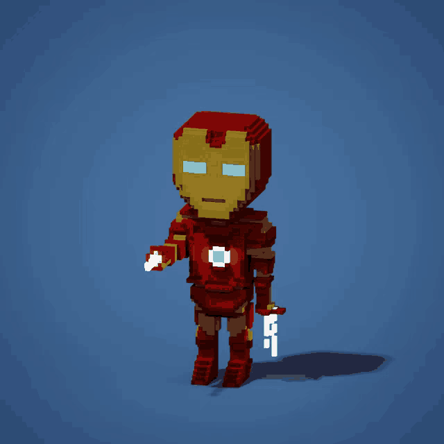 a pixel art of iron man holding a sword