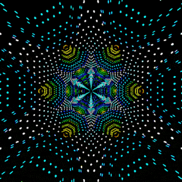 a colorful kaleidoscope of dots and circles on a black background