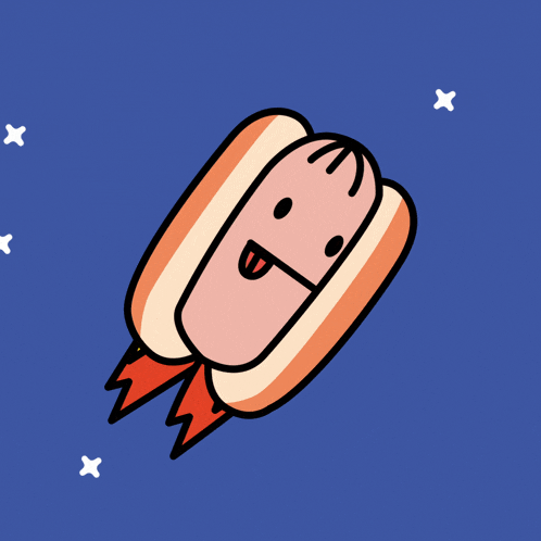 a cartoon of a hot dog flying through the air