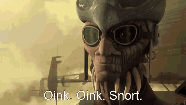 a cartoon character says oink oink snort while wearing sunglasses