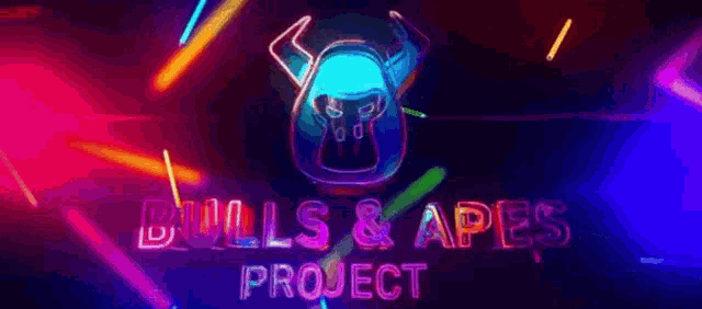 a neon sign that says bulls and apes project with a bull on it
