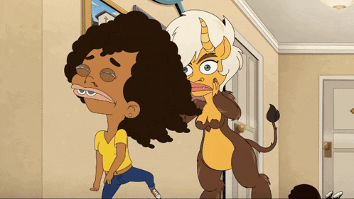 a cartoon of a girl and a cartoon of a monster