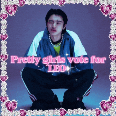 a picture of a man with the words pretty girls vote for leo