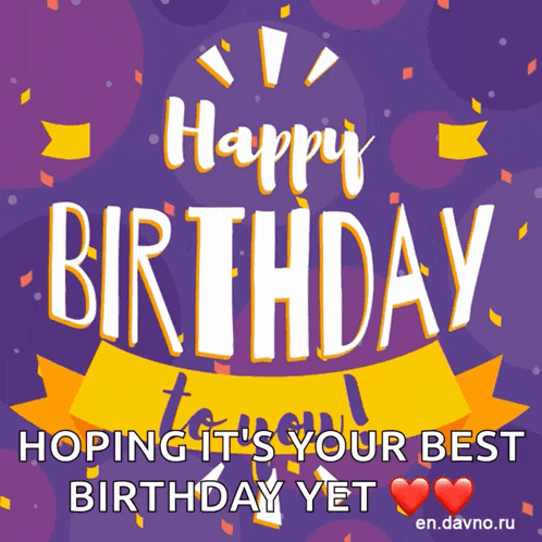 a purple and yellow birthday card that says happy birthday