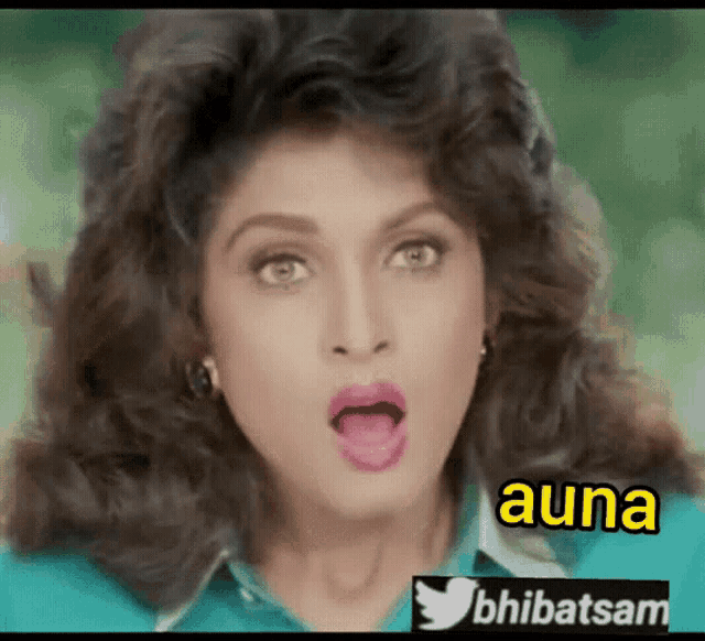 a woman with a surprised look on her face and the word auna written above her