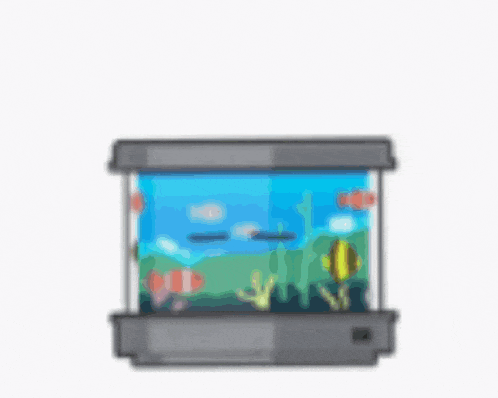 a cartoon drawing of an aquarium with fish in it .