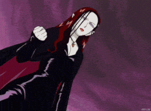 a cartoon of a woman with long red hair and a black cape