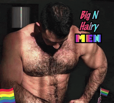 a picture of a man with the words big n hairy men on the bottom