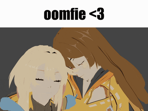 a picture of two anime girls with the words oomfie < 3 below them