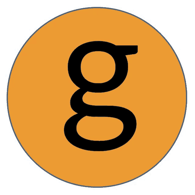 an orange circle with a black letter g inside