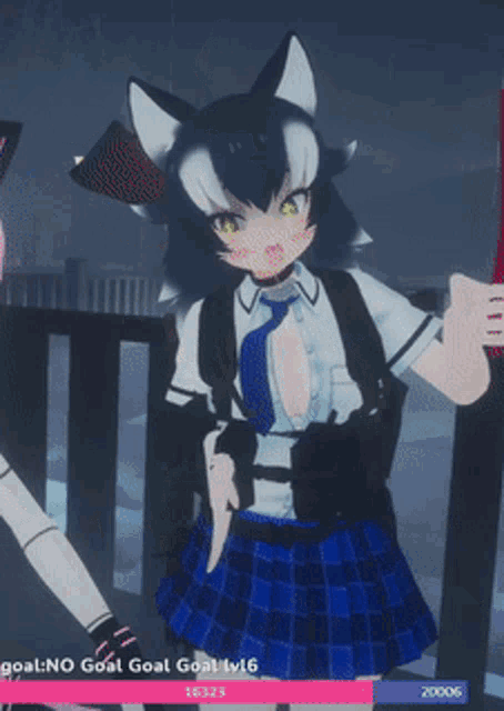 a screenshot of a video game shows a girl with a cat ears
