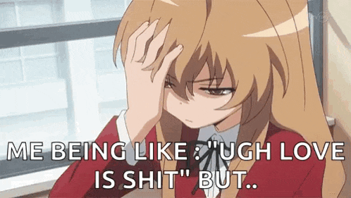 a sad anime girl is sitting in front of a window and holding her head .