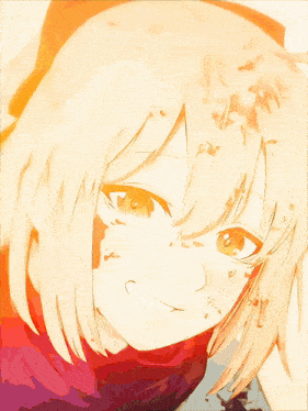 a close up of a girl 's face with a red scarf around her neck