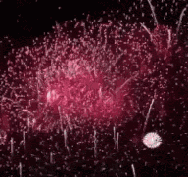 a bunch of pink fireworks are going off in the night sky .