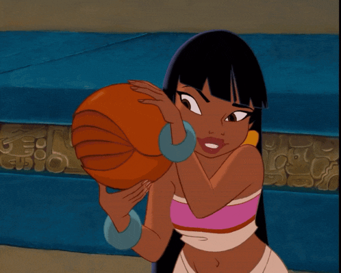 a cartoon girl is holding a ball in her hands