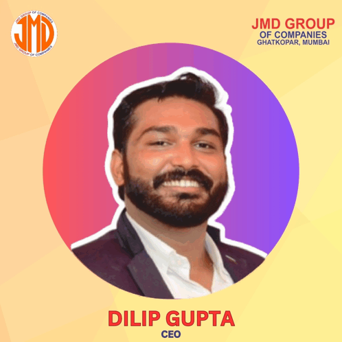 a man with a beard and the name dilip gupta on the bottom