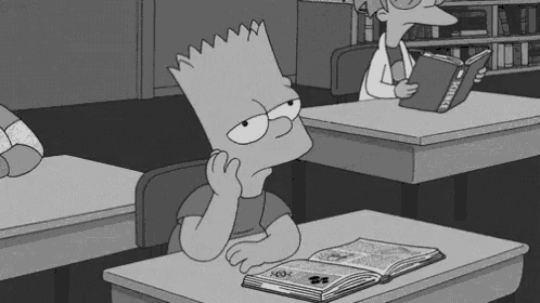 bart simpson is sitting at a desk in a classroom reading a comic book