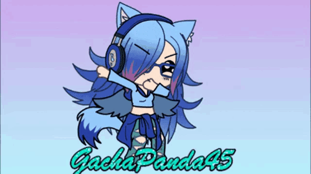 a picture of a girl with headphones and the words gacha panda45 on the bottom