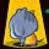 a cartoon elephant is sitting on top of a yellow carpet .