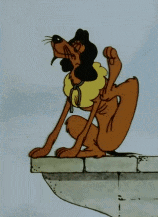 a cartoon dog sitting on a ledge with its tongue hanging out