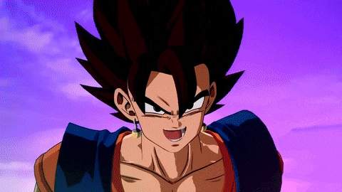 a close up of a cartoon character with a purple sky behind him