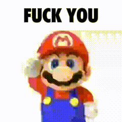 a cartoon of mario waving his hand and saying fuck you .