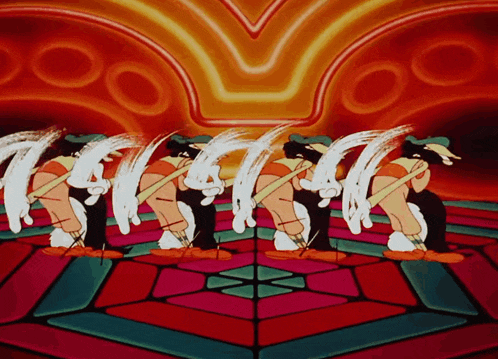 a group of cartoon characters are standing in a row with their legs crossed