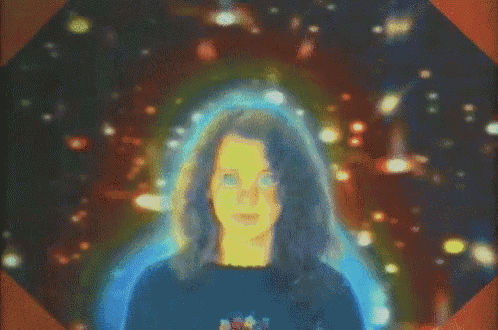 a painting of a woman surrounded by a rainbow