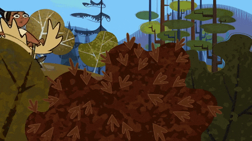 a cartoon of a man riding a moose in a forest