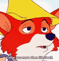 a cartoon of a fox wearing a yellow hat and saying i love you more than life itself
