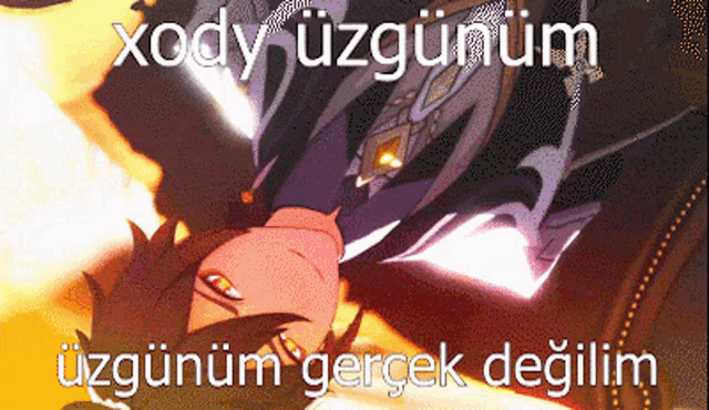 a cartoon of a man with the words xody uzgunum on the bottom
