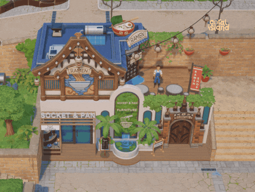 an aerial view of a ramen restaurant in a video game