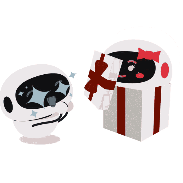 a cartoon drawing of a robot giving another robot a gift